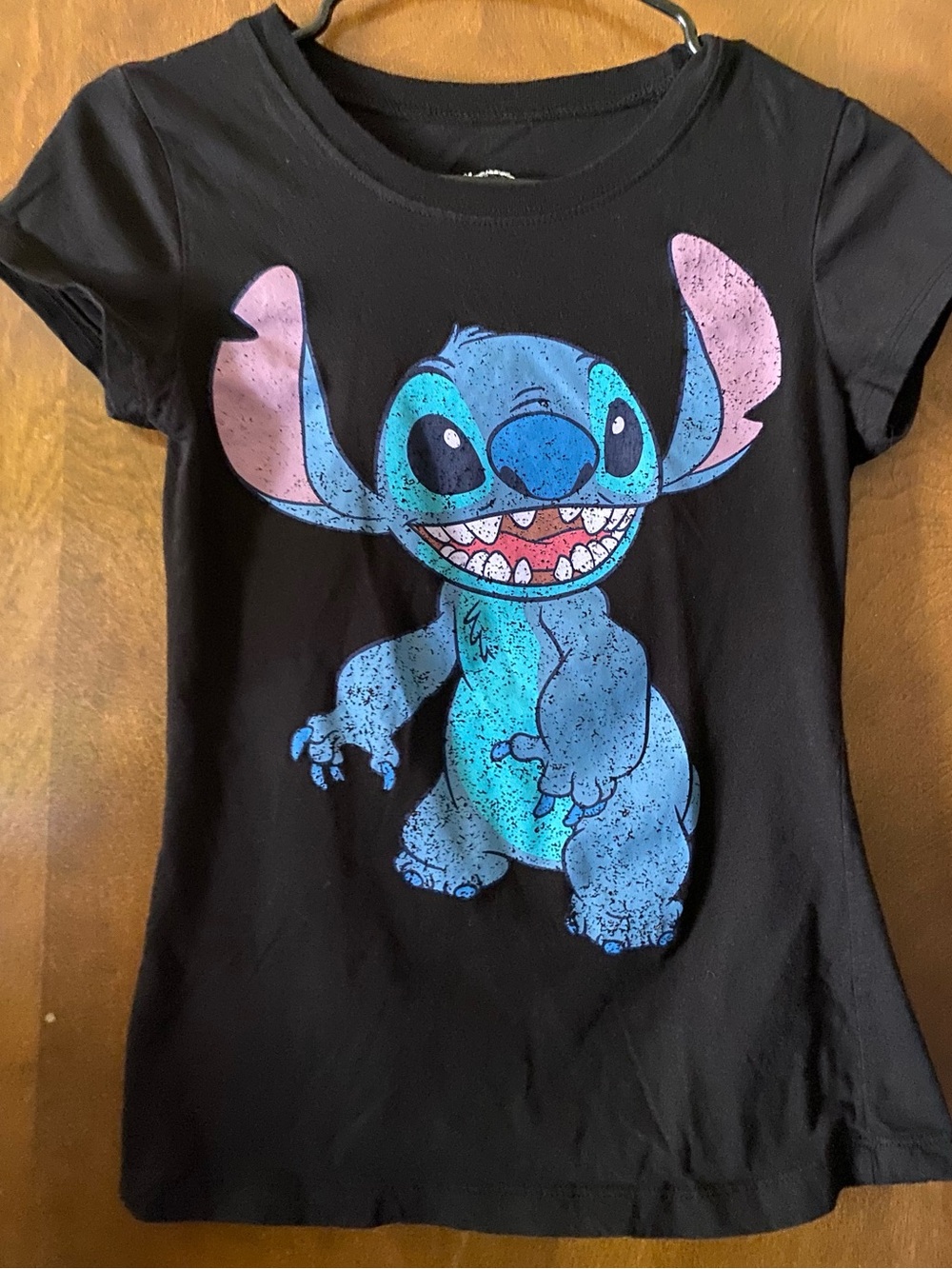 Disney Black Tee with Distressed Stitch Design